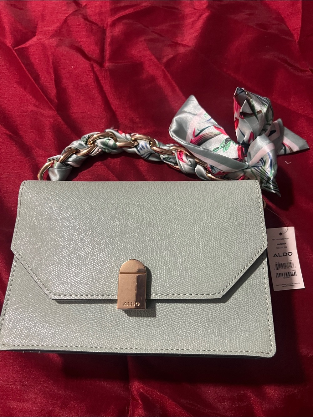 ALDO Mint Green Braided-Handle Crossbody with Floral Scarf